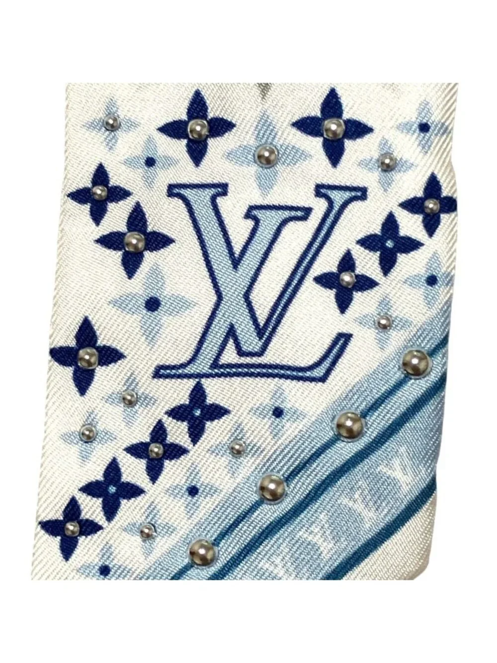Louis Vuitton Bandeau BB Studs Narrow Scarf White Blue